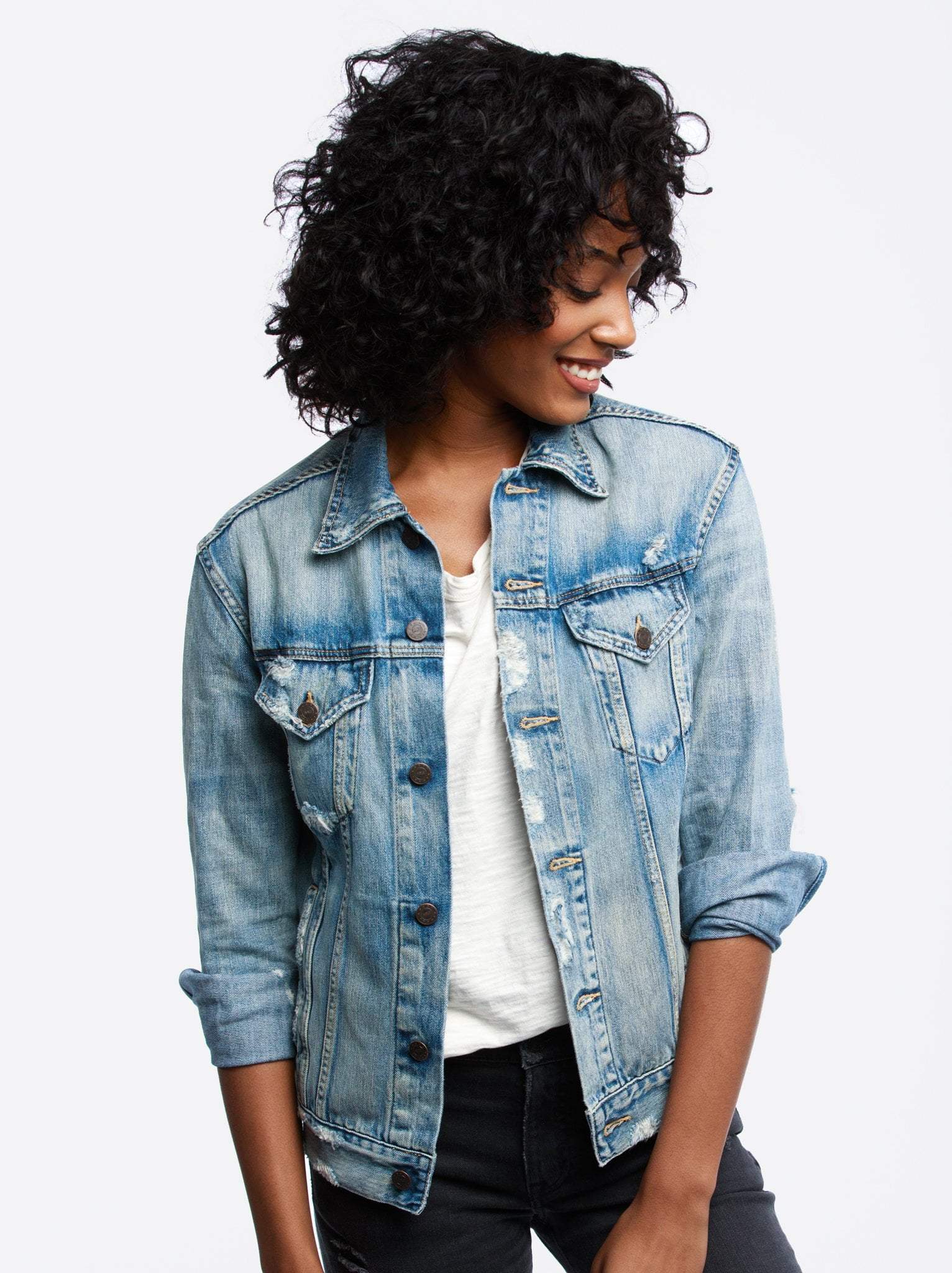 jean jacket on woman