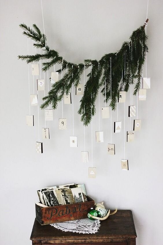 evergreen and mirror number hanging advent calendar