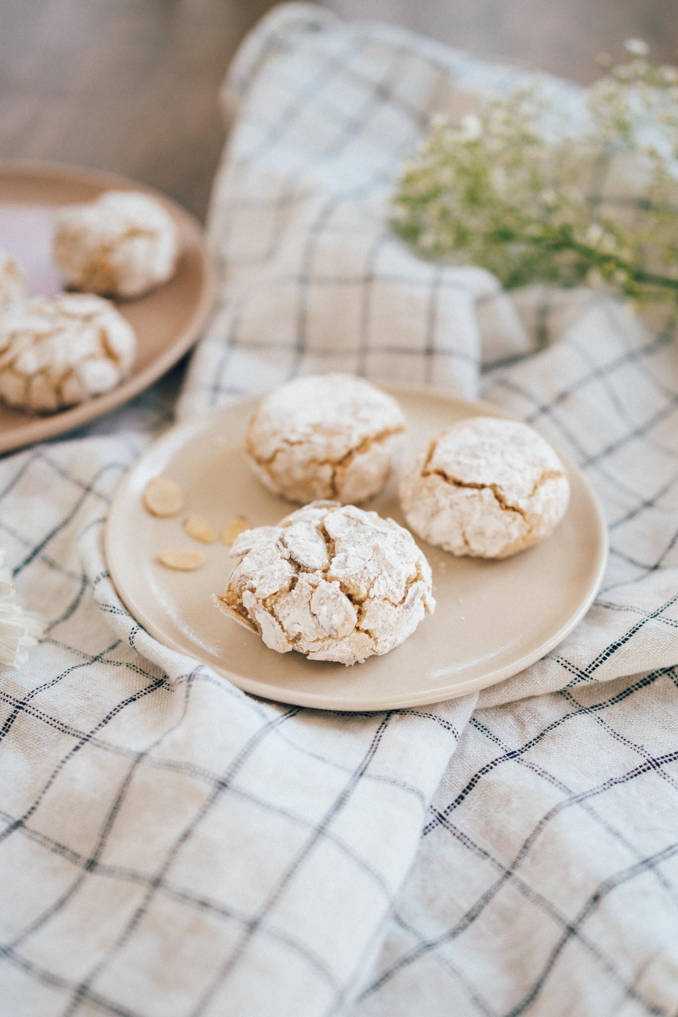 Cookies on a blue and white checkered table cloth