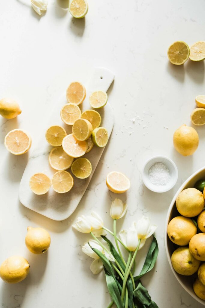 lemons on a marble backdrop